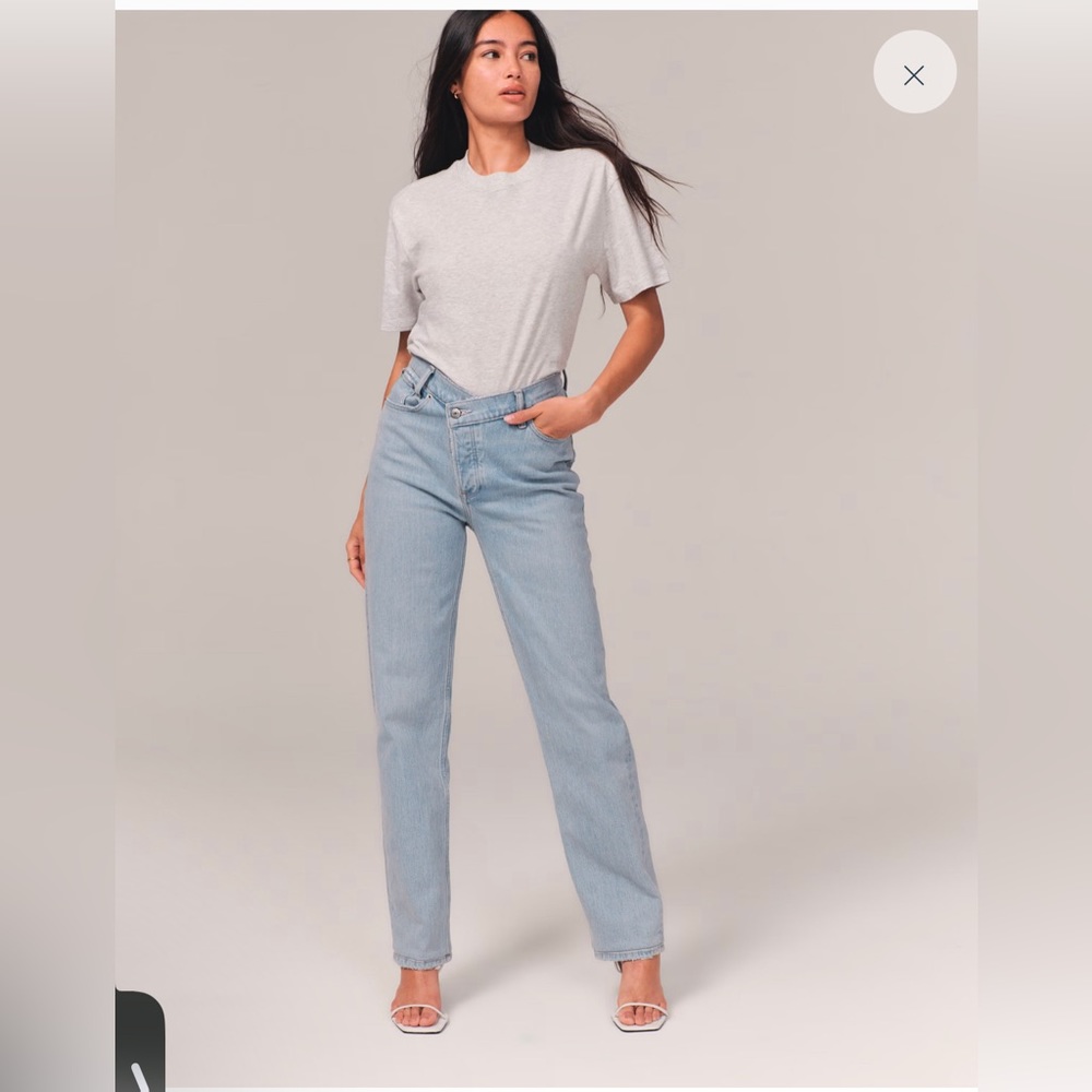 Abercrombie high rise dad jean cross cross waist band